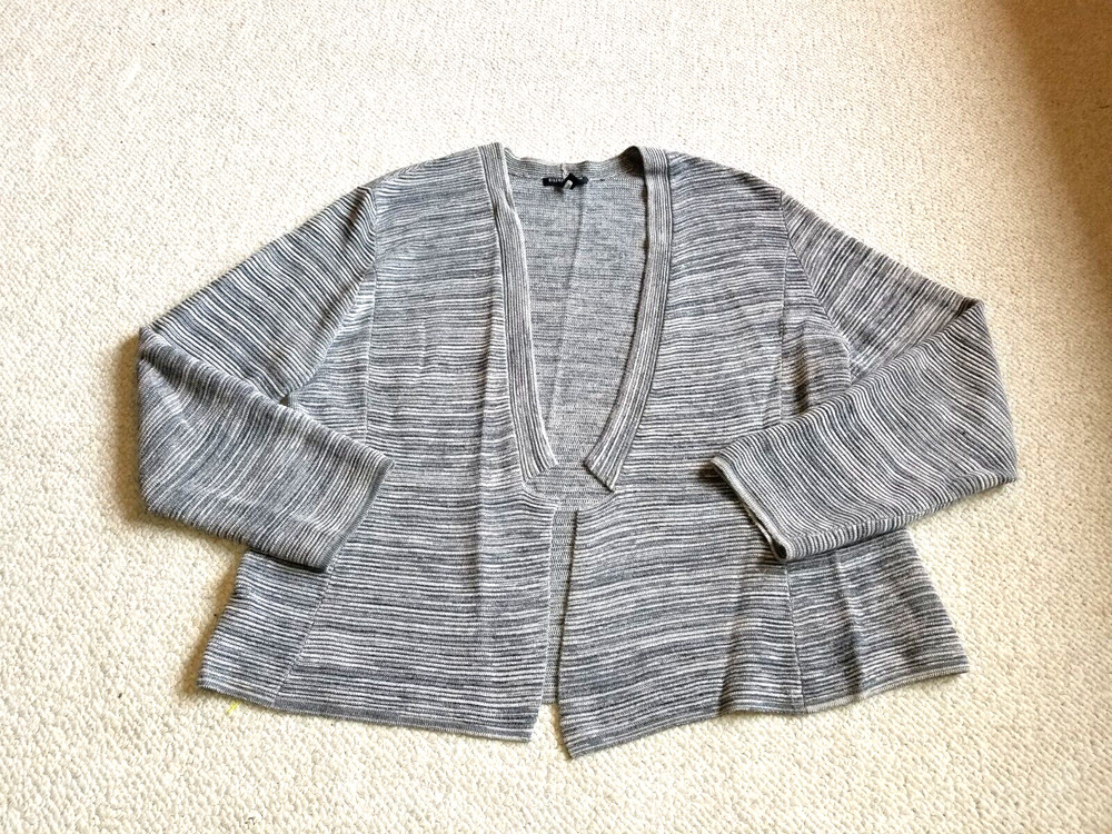 Womens Sweater-EILEEN FISHER-grey marled cotton/tencel ribbed open cardigan-PM